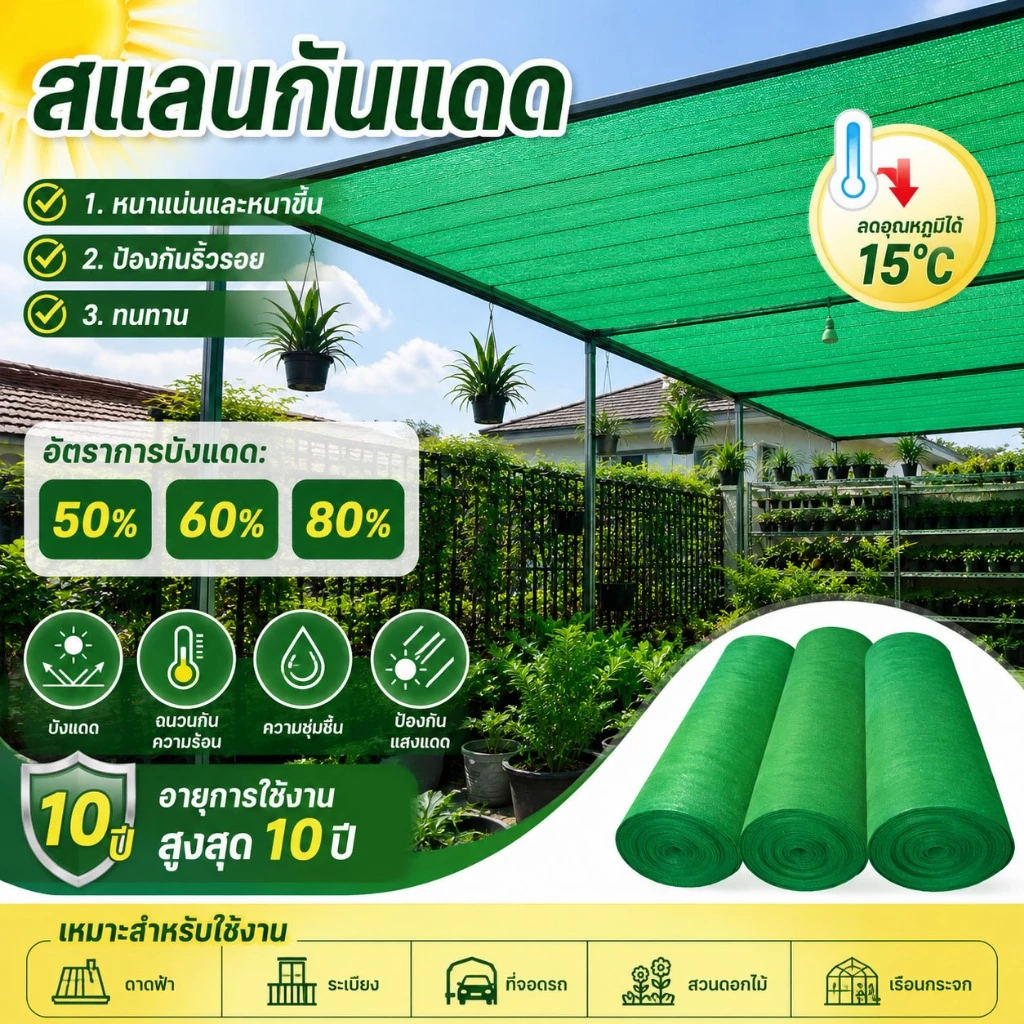 สแลน2*10-100เมตร เขียว สแลนกันแดด ตาข่ายกรองแสง สแลนกรองแสง สแลนบังแดด สแลนพรางแสง กันแดด80% สีดำ เกรดAหน้ากว้าง2ม