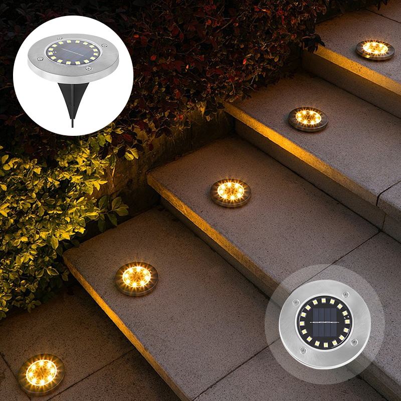 โคมไฟสนามโซล่าเซลล์ LED ฝังพื้น ไฟสวน  ฝังพื้น แต่งสวนทางเดิน ไฟสวน 360 องศา IP69 กันน้ำ 5 นิ้ว ไฟติดบันได