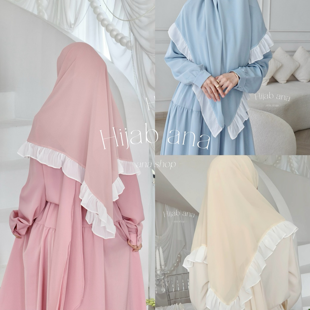 ( พร้อมส่ง )Ana -  ผ้าคลุมชีฟองระบายสามเหลี่ยมสีพื้นและลายดอกไม้🌸✨