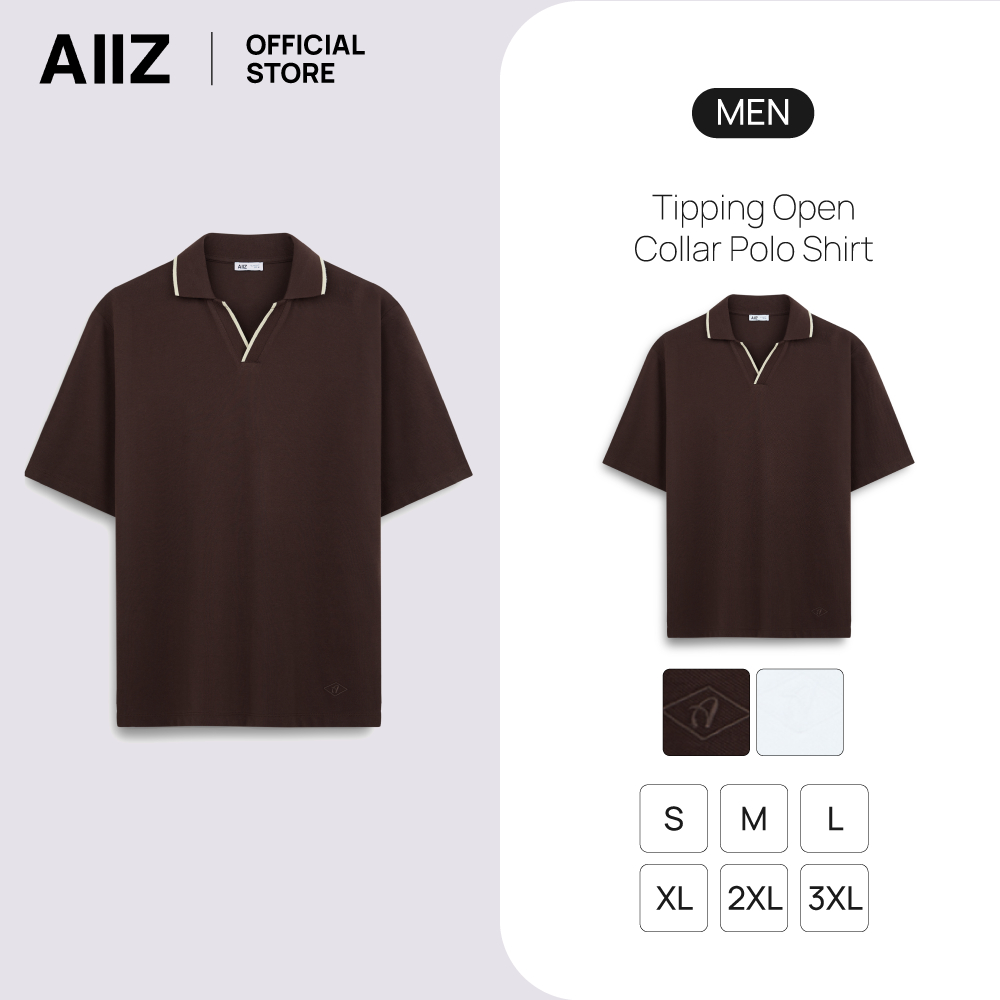 AIIZ (เอ ทู แซด) - AIIZ เสื้อโปโลผู้ชายคอวีทอริ้วปลายปก AIIZ Men’s Tipping Open Collar Polo Shirt