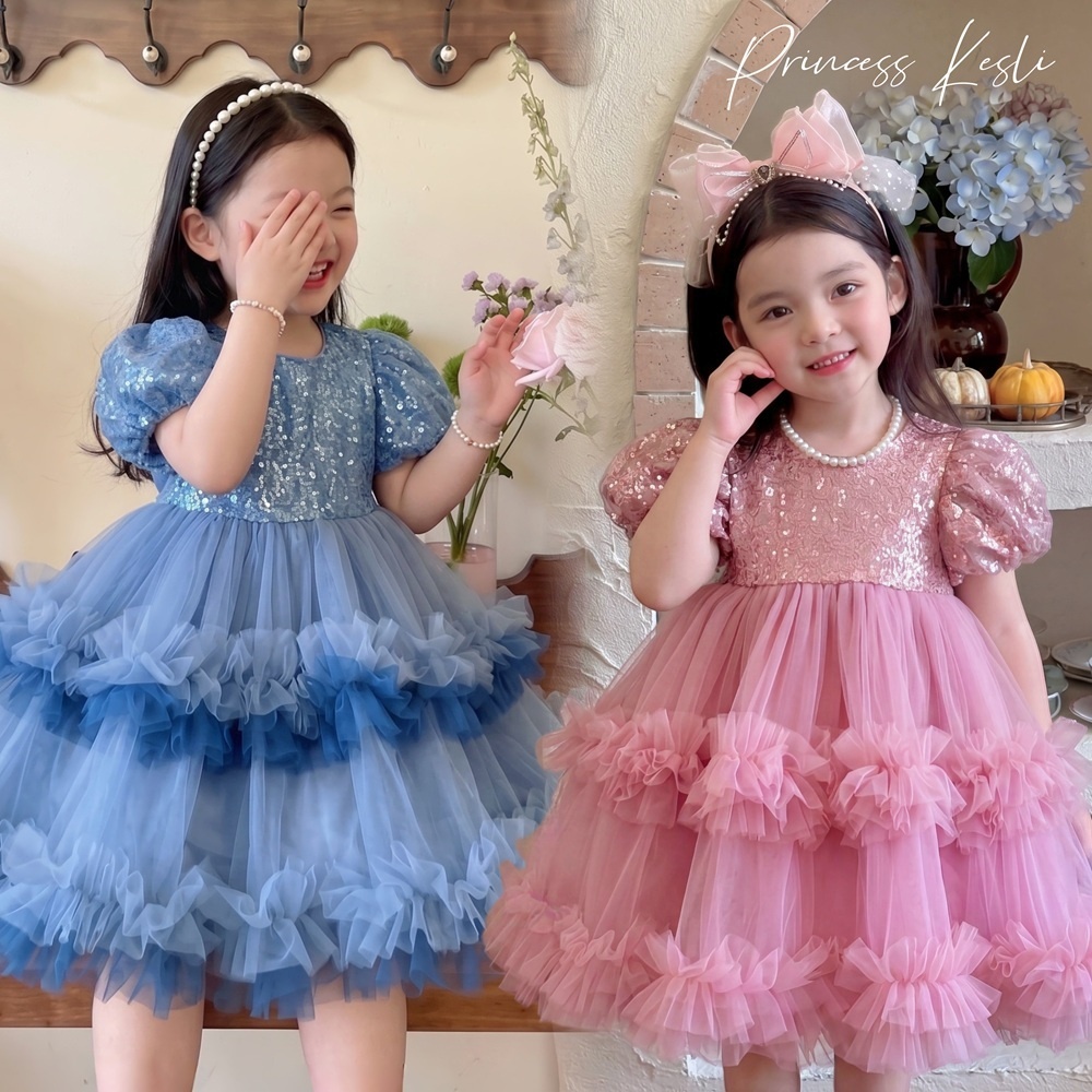 PRINCESS KESLI ชุดเดรสเด็กผู้หญิง แขนกุด สไตล์เจ้าหญิง ชุดเดรสวันเกิดเด็กหญิง 2-12 ปี