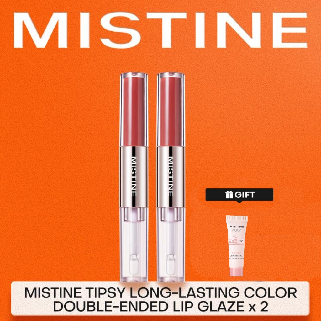 【HOT 2PCS】MISTINE Drunk Blush Long-Wear Dual-Ended Lip Tint ลิปทินต์ดูโอ ติดทนนาน เครื่องสำอาง 1.5g+1.5g