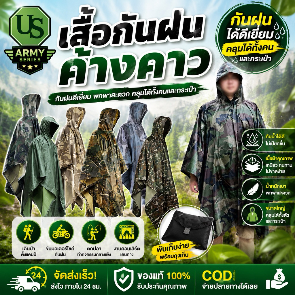 เสื้อกันฝนค้างคาว 888 ผ้าหนา อย่างดี