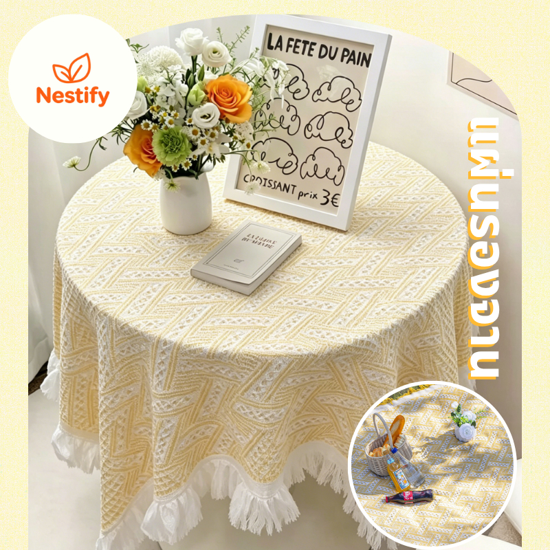 【Nestify】เสื่อปิคนิค ผ้าคอตตอนลินิน ผ้าปูโต๊ะผ้าพร็อพถ่ายรูป สไตล์เรโทร คุณภาพสูง ผ้าพร็อพถ่ายรูป ทำความสะอาดและล้างง่าย