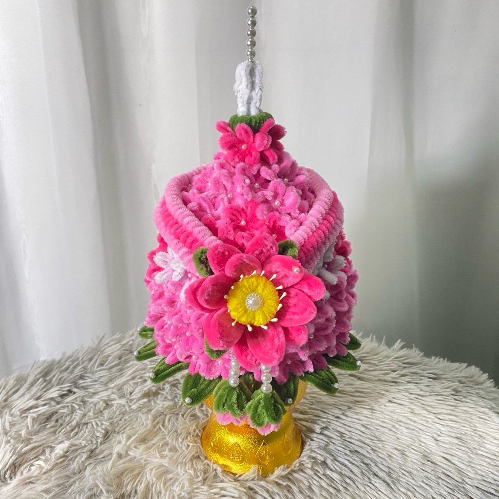 (พร้อมส่ง)พานไหว้ครูลวดกำมะหยี่ดอกบัวแบบเดี่ยว