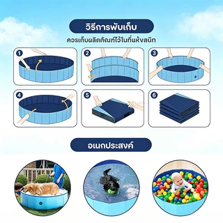 PETWELL สระว่ายน้ำพับได้ สระอาบน้ำสุนัข PVC หนา พกพา สระน้ำสัตว์เลี้ยง