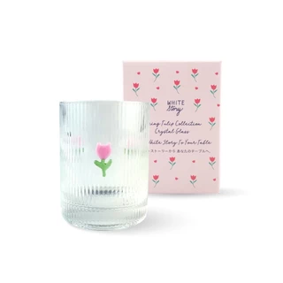White Story - แก้ว crystal ลายดอกไม้ ( สีชมพู )