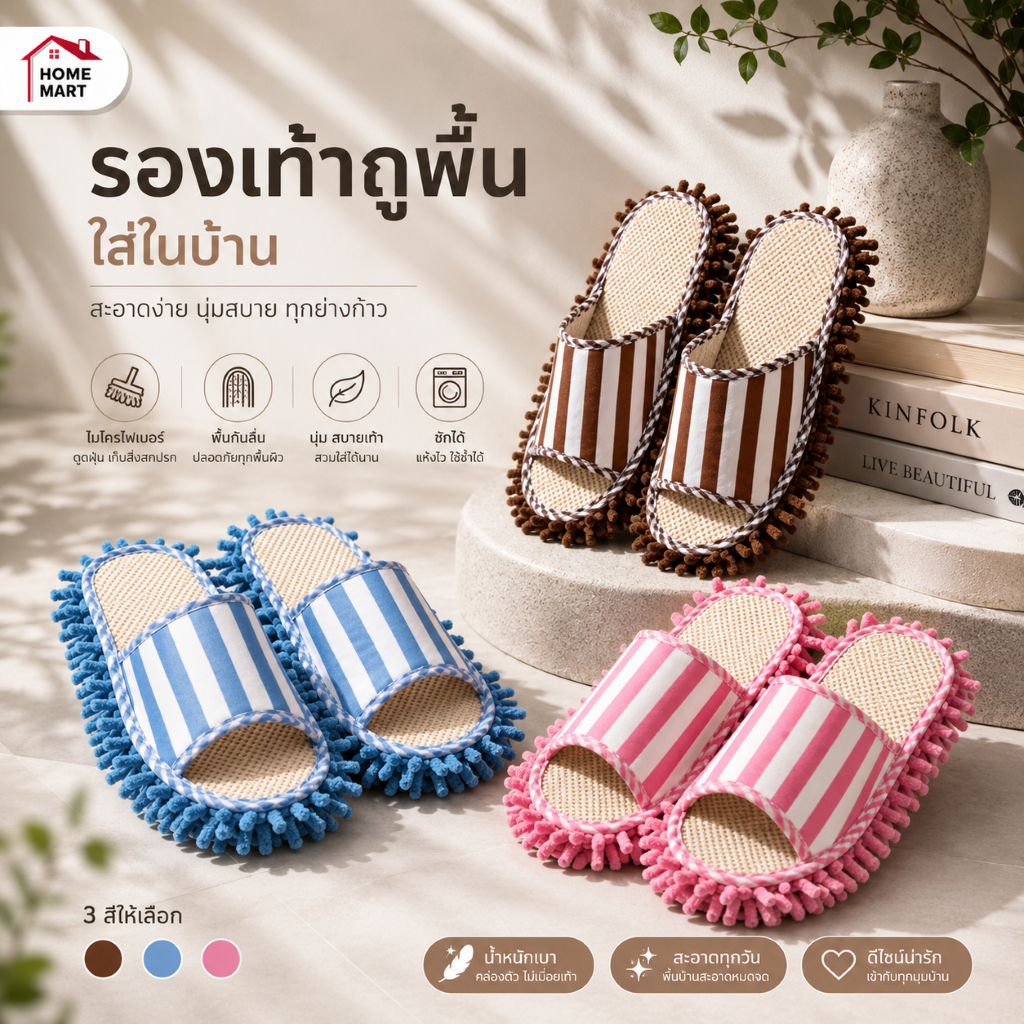 รองเท้าดันฝุ่น ที่ถูพื้นเพื่อทำความสะอาด รองเท้าแตะ ใส่ในบ้าน รองเท้า