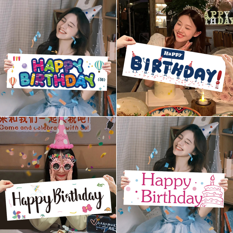 【จัดส่งวันนี้】24X70CMป้ายผ้าสำหรับถือ Happy Birthday ลายวันเกิด ผ้าตกแต่งวันเกิด ป้ายวันเกิด สําหรับตกแต่งปาร์ตี้วันเกิด