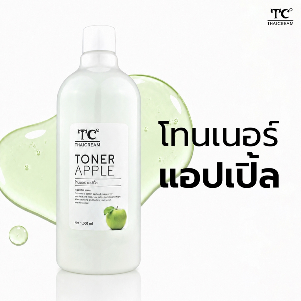 Thaicream Toner Apple 1ลิตร ไทยครีม โทนเนอร์เช็ดผิวหน้า แอปเปิ้ล  ใช้ทำ toner pad โลชั่นใส thai