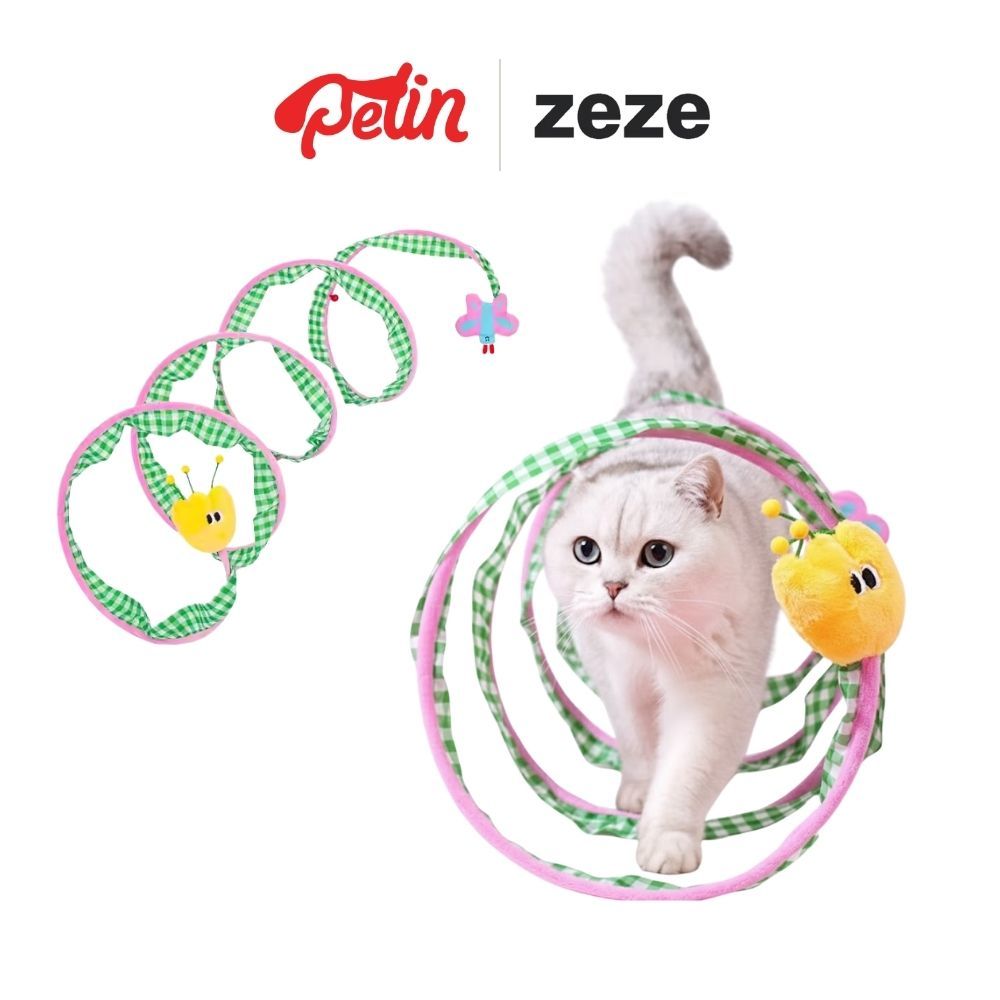 Zeze อุโมงค์แมว ลายดอกไม้ พับเก็บได้ มีกระดิ่งใหญ่ ของเล่นแมว พับเก็บได้ใน5วินาที