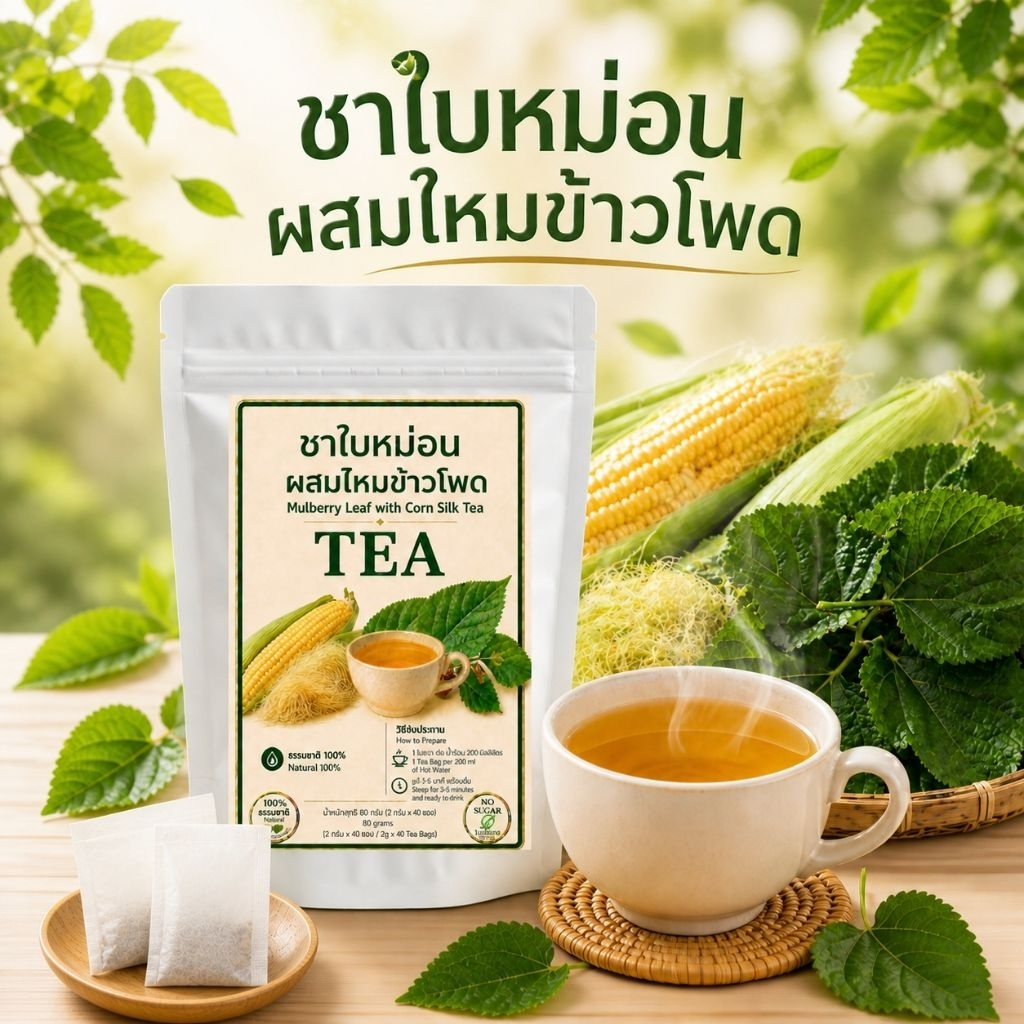 ชาใบหม่อนผสมไหมข้าวโพด 12 /40ซองชา ได้ร้อนและเย็น ธรรมชาติแท้ 100% สินค้าออร์แกนิก ชาสมุนไพรสูตรธรรมชาติ