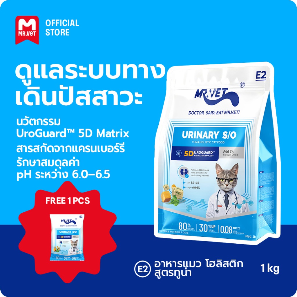 [ของขวัญพิเศษ]MR.Vet E2 UroGuard™ 5D Matrix อาหารแมว ดูแลระบบทางเดินปัสสาวะและไต ดูแล pH การเกิดนิ่ว โปรตีนสูง 30% จากปล