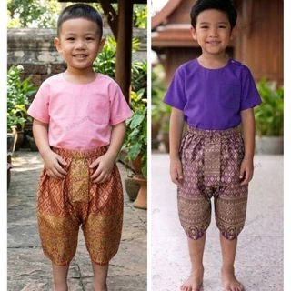 เสื้อผ้าไทยเด็กเนื้อคอตตอนไม่มัน ชุดไทยเด็กชายใส่ไปโรงเรียน