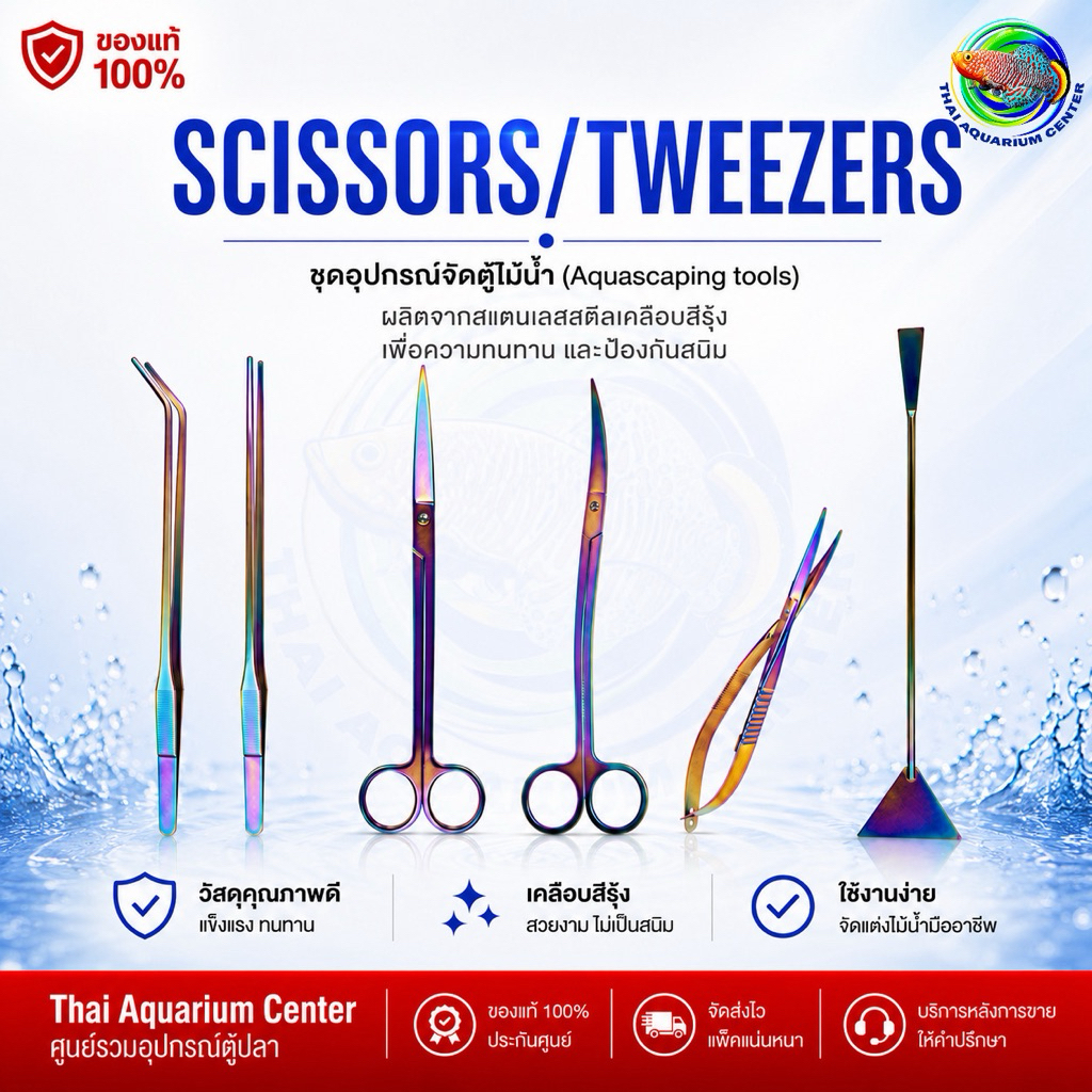 Scissors / Tweezers  อุปกรณ์จัดตู้ไม้น้ำ (Aquascaping Tools) เคลือบสีรุ้ง