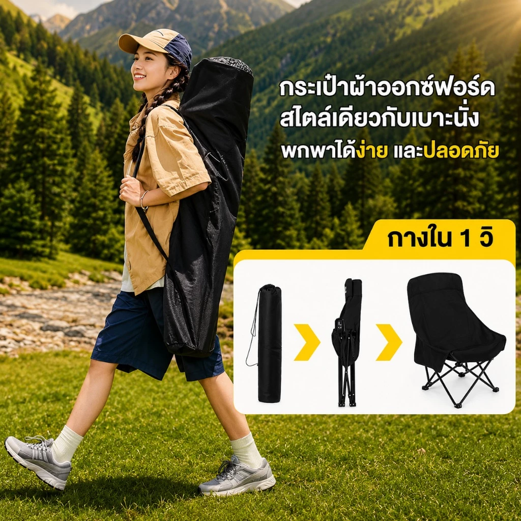1FREE1 เก้าอี้แคมป์ปิ้ง พนักพิงสูง เก้าอี้สนาม พับได้ แบบพกพา ปิคนิค แถมถุงเก็บ รับน้ำหนัก 300KG thumbnail 5