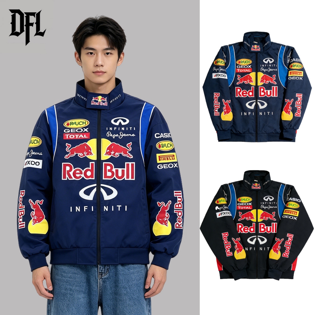 【พร้อมส่งไทย】F1 RedBull แจ็คเก็ตแข่งรถแขนยาว ปักลายวินเทจ กันลมกันน้ำ สไตล์มอไซค์ ชายหญิง ผ้า2ชั้น ไม่บุหนา คุณภาพสูง