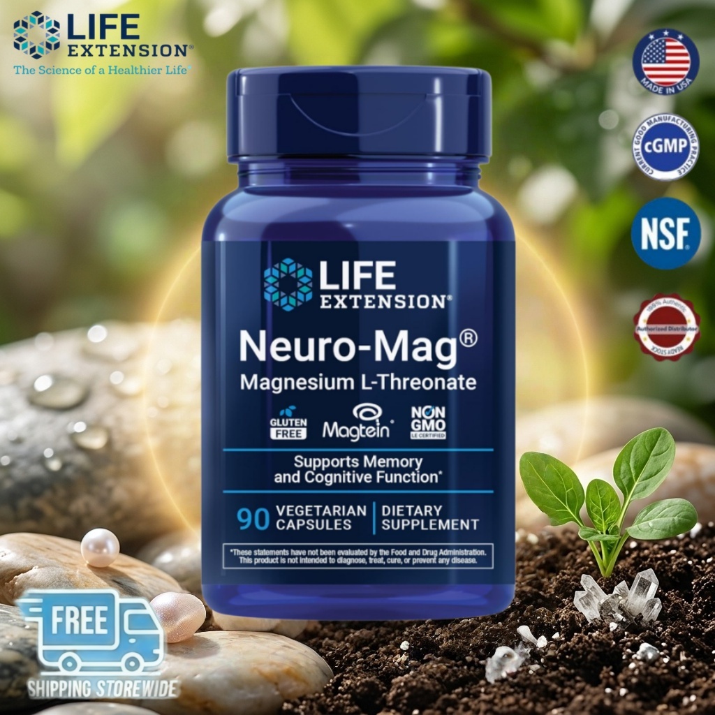 Life Extension Neuro-Mag magnesium แมกนีเซียม อาหารเสริม Magtein เสริมความจำ คิดเร็ว สมองสุขภาพดี มังสวิรัติ Non-GMO 90แ