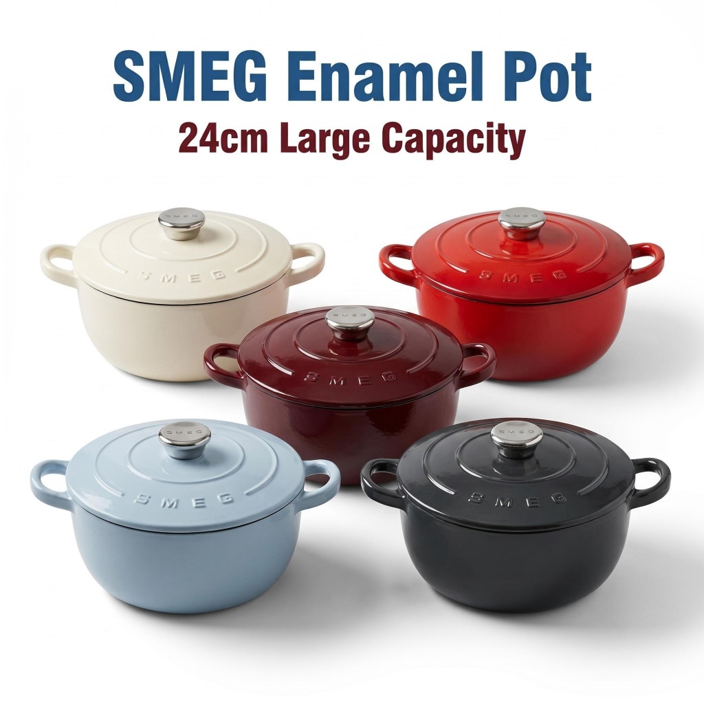 🚀ส่งจากไทย🚀SMEG cast iron pot หม้อเหล็กหล่อหม้อ ซุปหม้อคู่หูหม้อตุ๋น 4.2L หม้อเหล็กเคลือบ 24 ซม. สําหรับเตาอบดัตช์