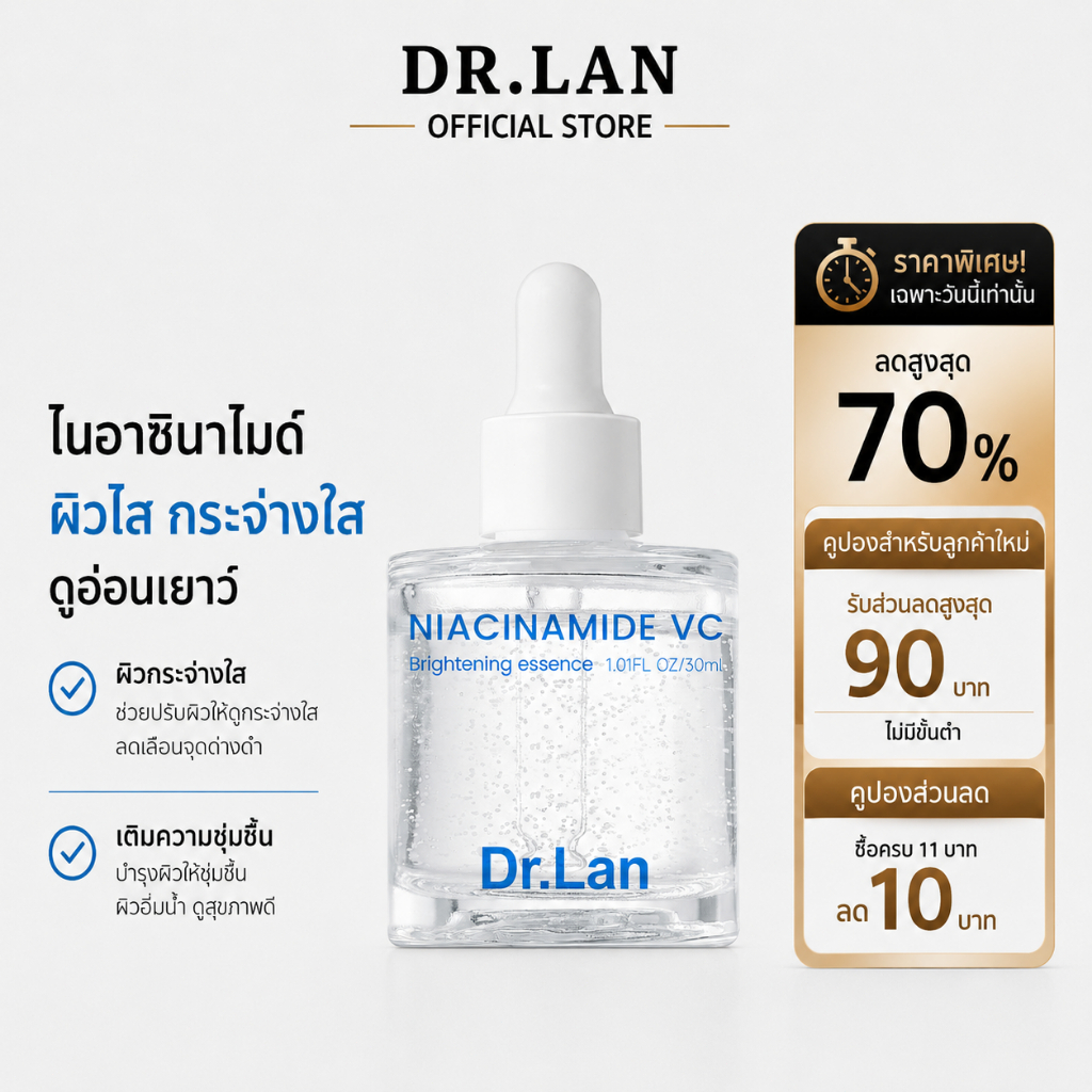 Dr.Lan เซรั่มบำรุงผิวหน้า Niacinamide Vit C เซรั่มไนอะซินาไมด์ วิตามินซี ผิวกระจ่างใส ลดความหมองคล้ำ ผิวเรียบเนียน