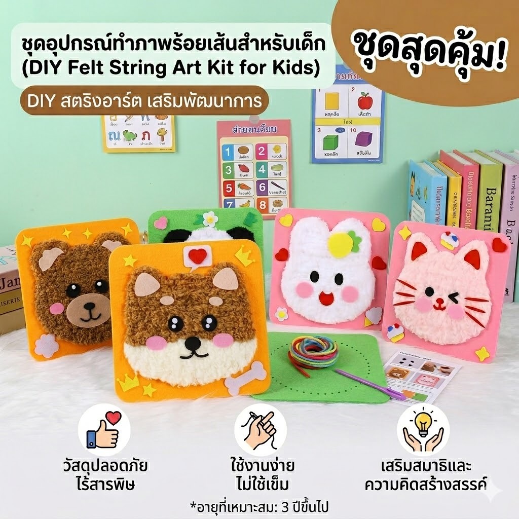 ของขวัญเด็ก ชุดเย็บภาพ DIY ไม่ต้องใช้เข็ม ปลอดภัย ฝึกสมาธิ กิจกรรมครอบครัว แม่ลูกทำด้วยกัน