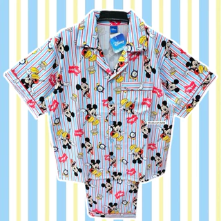 [ลิขสิทธิ์แท้ 100%] ชุดนอนมิกกี้เมาส์ ผ้าไหมอิตาลี ลายริ้ว Mickey Mouse อก 44" Free Size ผ้านุ่มลื่น งานป้าย Disney