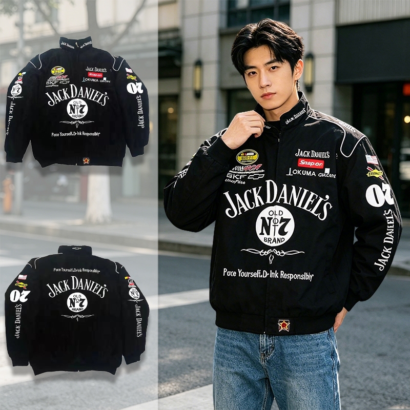 【พร้อมส่ง】F1 JackDanieis เสื้อแจ็กเก็ตรถแข่งผู้ชาย สไตล์แฟชั่นเรโทร งานปักทั้งตัว ซิปออกแบบ กันน้ำกันลม แมตช์ง่าย