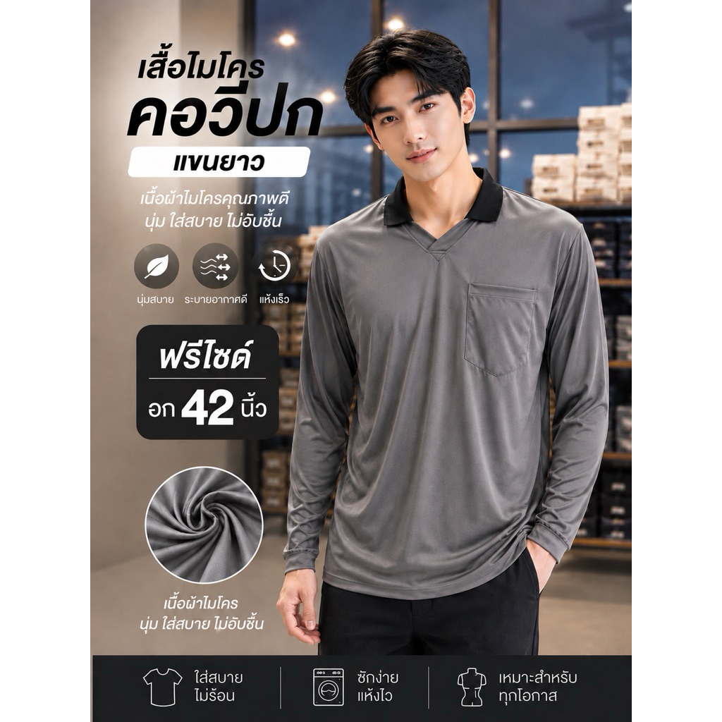 พร้อมส่ง!!! (อ่านก่อนสั่ง) เสื้อคนงานแขนยาวคอวีปกคละ เลือกสีได้ ++ มีบริการเก็บปลายทาง