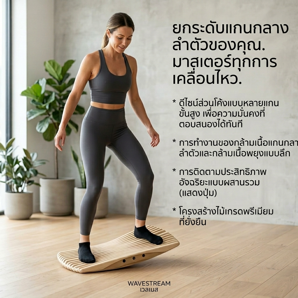 BALANCE BOARD โต๊ะสมดุลไม้ Wooden Wobble Board ออกกำลังกายและออฟฟิศ