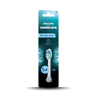 Philips Sonicare ฟิลิปส์ หัวแปรงสีฟันไฟฟ้า C2, Plaque Control, หัวแปรง Soft, แพ็ค 4 (ด้ามสีขาว) รุ่น HX9024/14