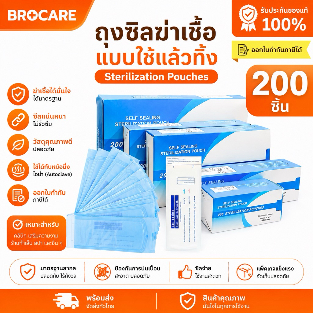 ซองซีลเครื่องมือ ซองสเตอไรด์ สีฟ้า ถุงสเตอไรด์ปิดซองด้วยตัวเอง กล่อง//200ชิ้น
