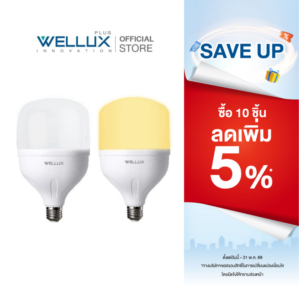 WELLUX หลอดไฟไฮเพาเวอร์กำลังวัตต์สูง 25W 35W 45W 55W 65W แสงขาว LED HIGH POWER GERARD SERIES ขั้วE27