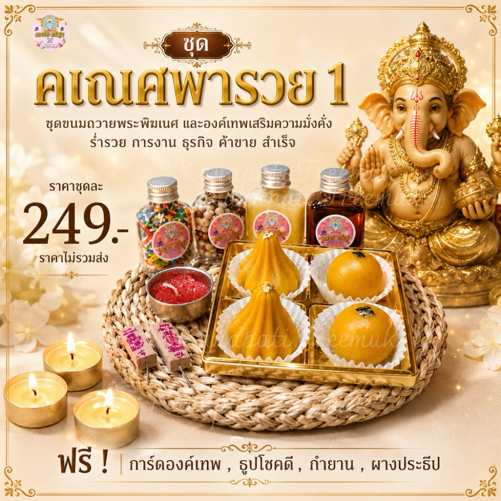 🕉ครบชุดขอพร องค์พระพิฆเณศ พระแม่ เทพทุกองค์🕉 การงาน ธุรกิจ สำเร็จ ฉับพลัน!! ขนมลาดูโมทะกะ