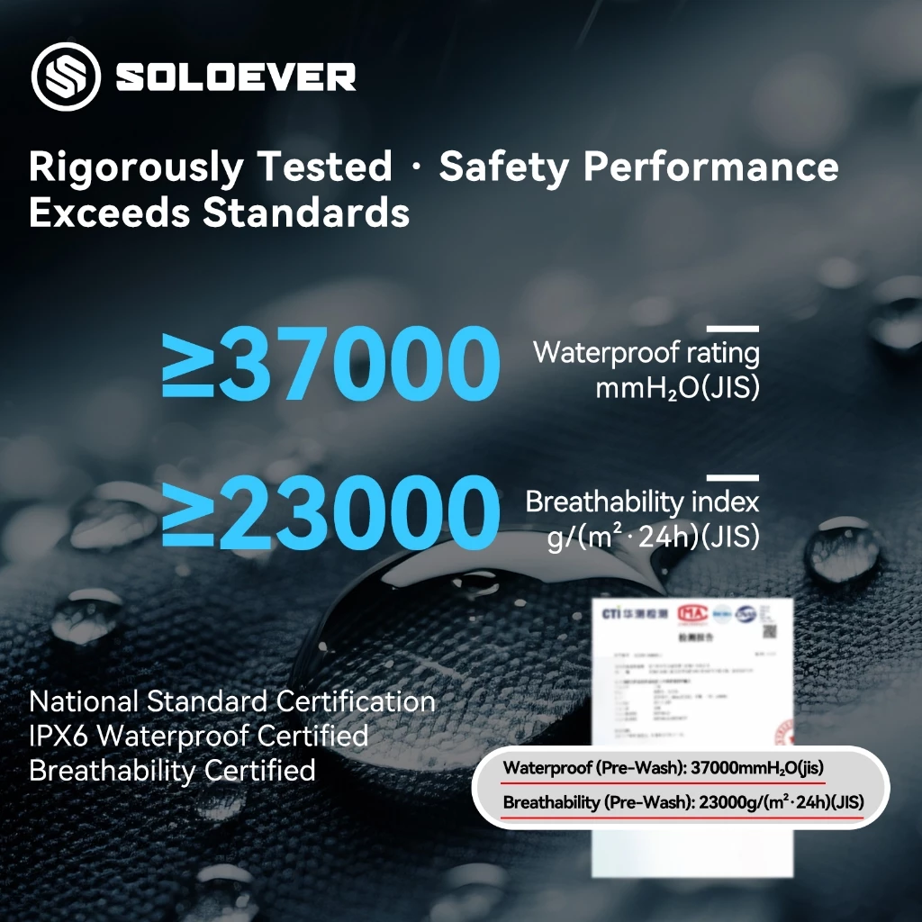​SOLOEVER เสื้อกันฝน 2ชิ้น กันน้ำ100% ฮู้ดปรับได้ เหมาะสำหรับขี่ ผู้ชาย ผู้หญิง สวมใส่สบาย ราคาพิเศษ thumbnail 10
