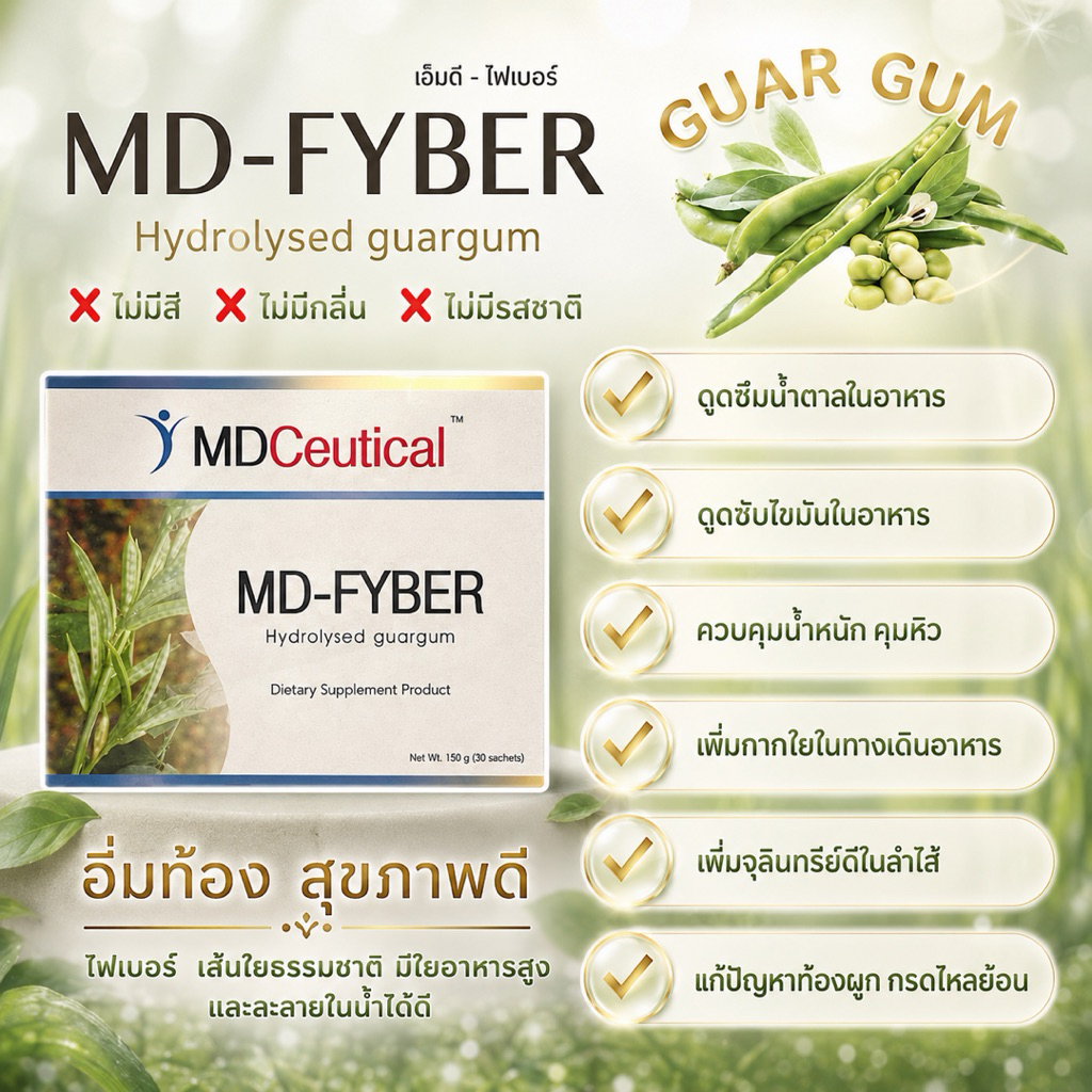 MD-Fyber ไฟเบอร์ใยอาหารธรรมชาติ ควบคุมระดับน้ำตาล ลดระดับไขมันในเลือด คุมอิ่ม คุมหิว