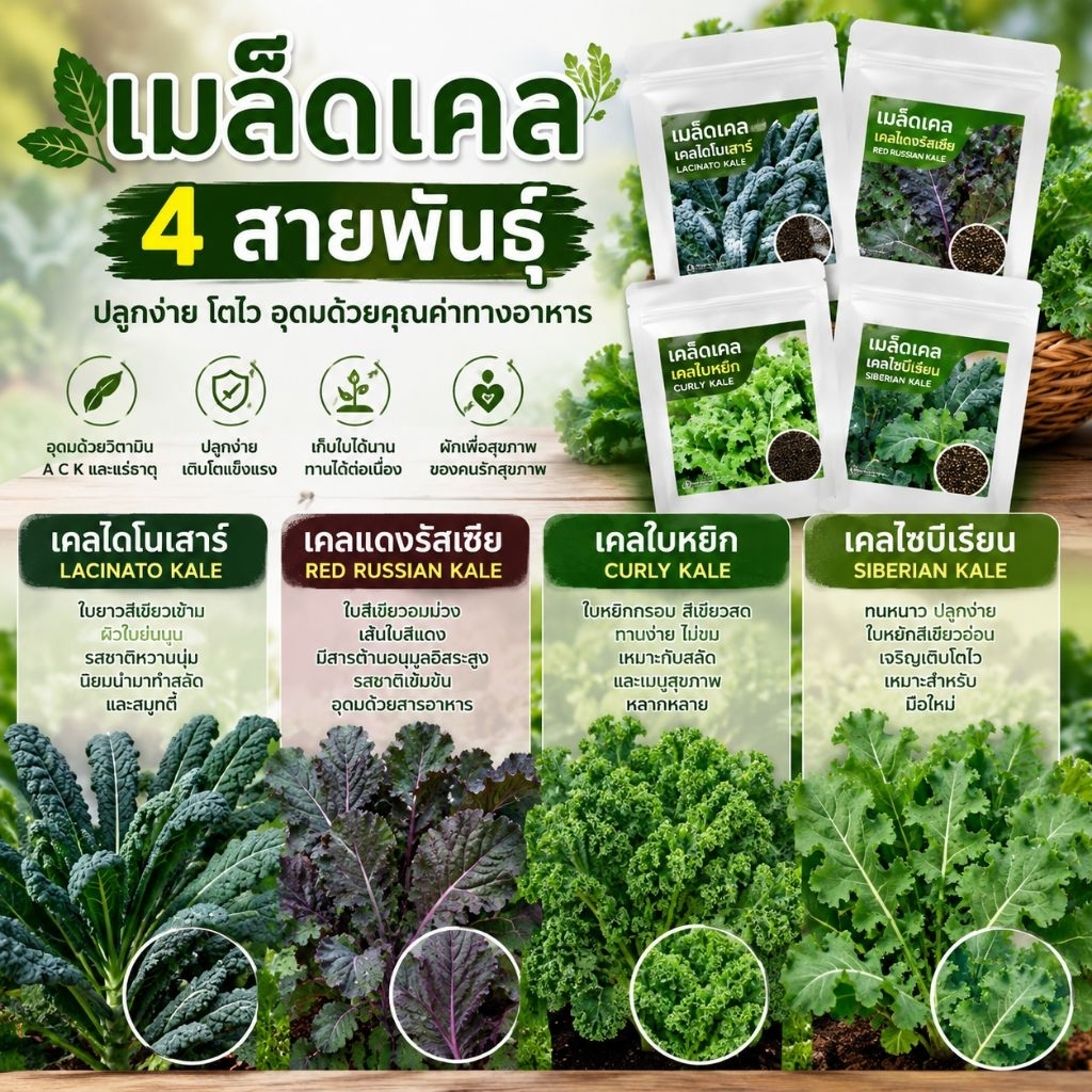 เมล็ดเคล 4 สายพันธุ์รวมสายพันธุ์ยอดนิยม สำหรับสายรักสุขภาพและคนชอบปลูกผัก