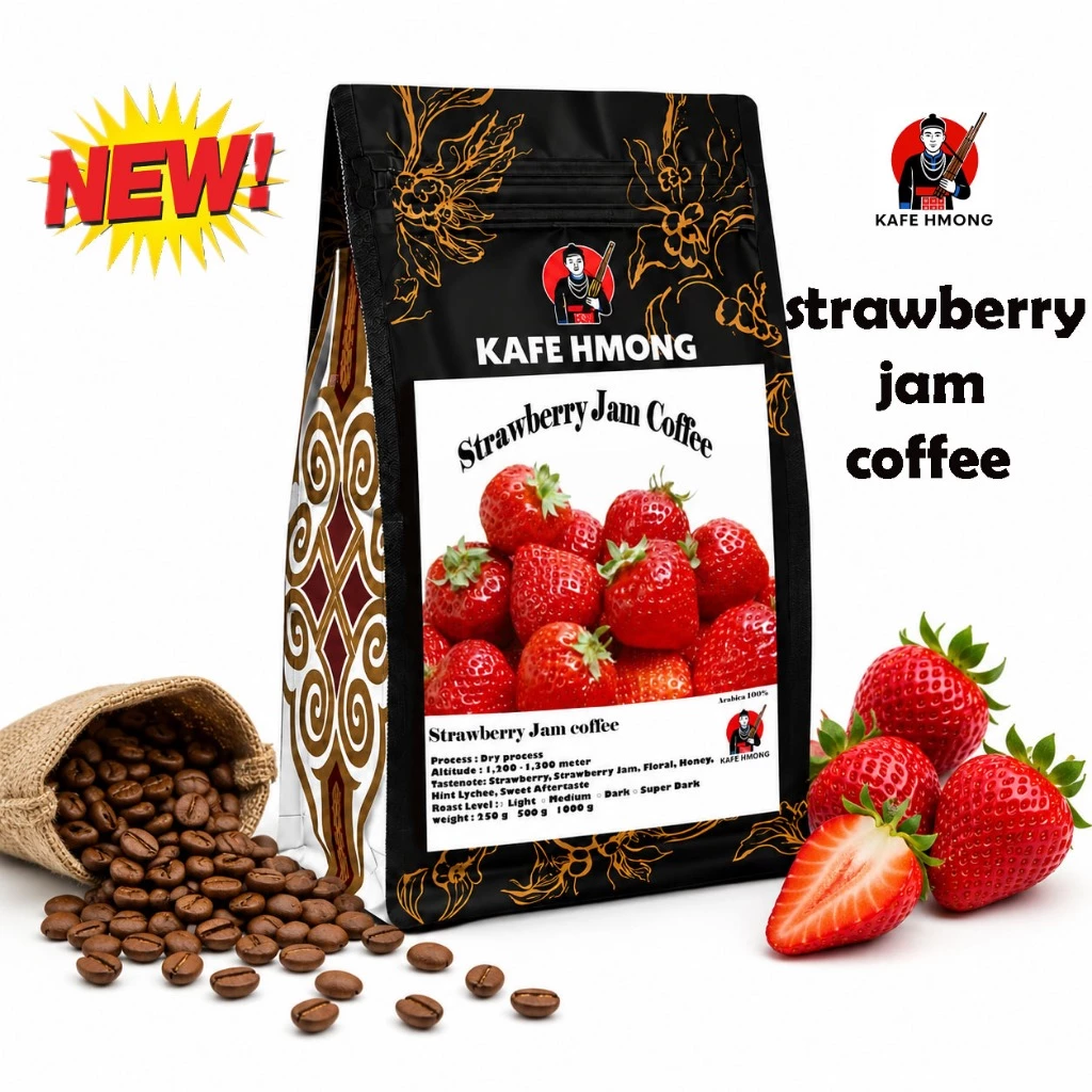 เมล็ดกาแฟคั่้ว Strawberry Jam coffee หอมหวานเหมือนเดิม แนว strawberr และอาจจะมีลิ้นจี่แทรกมา