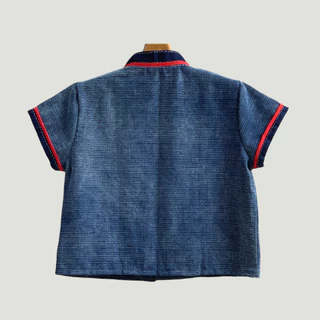 เสื้อใบปอคอจีน ผ้าฝ้ายชินมัยสโตน ป้ายกระดุมสีเงิน กุ้นแดง แต่งผ้าทอ เรียบหรู ใส่สวยทุกโอกาส ❤️✨