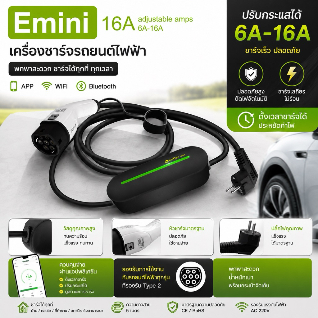 [สินค้าพร้อมส่ง] Zencar mini EV Charger 16A พร้อมแอปพลิเคชั่น