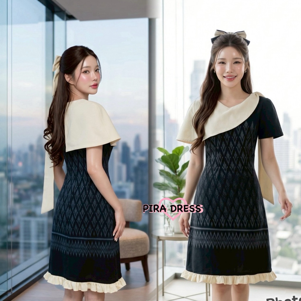 PIRA DRESS เดรสผ้าฝ้าย อัดกาวทั้งชุด ทรงน่ารัก แต่งสไบ งานสวย พร้อมส่ง