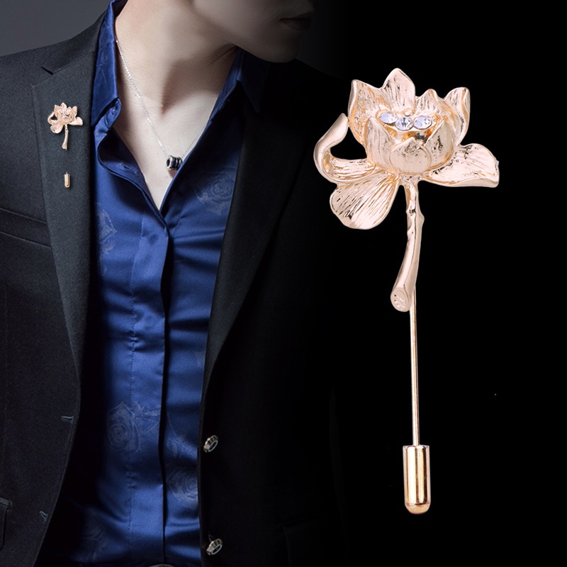 เข็มกลัด รูปดอกไม้ สําหรับติดเสื้อสูท งานแต่งงาน Men's Brooch Rose and Lotus Pin Suit Coat Classic Accessories