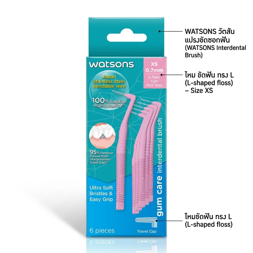 watsons วัตสัน แปรงขัดซอกฟัน ไหมขัดฟัน ไหม ขัดฟัน ทรง L แพ็คเกจใหม่