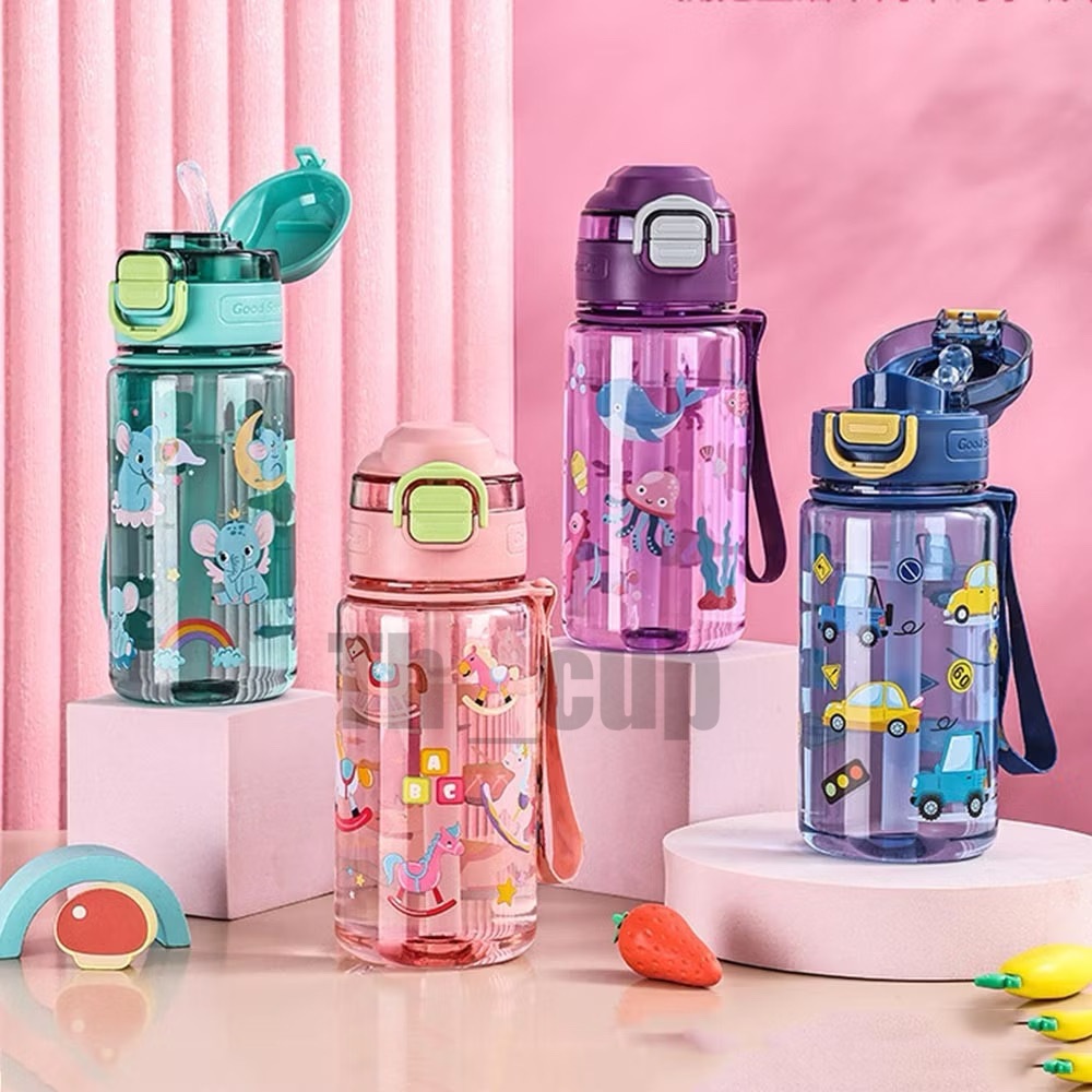 กระติกน้ำเด็ก ขวดน้ำเด็ก พลาสติกเกรด A ปลอดภัย BPA Free มีฝา 2 ชั้น ลายการ์ตูนน่ารัก ความจุ 600 ML.
