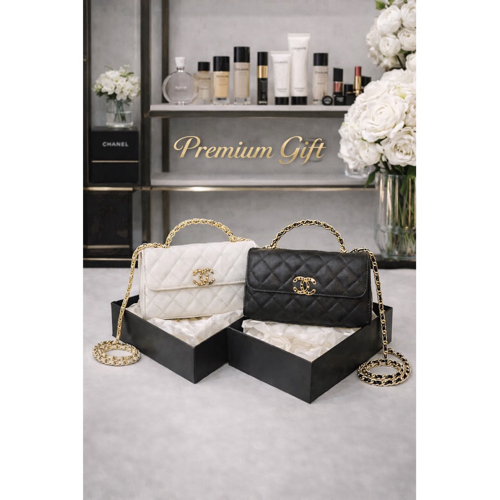 พร้อมส่ง Premium Top Handle Bag สายโซ่ หนังลายคาเวียร์ ดีไซน์หรู Luxury Style ขนาดมินิ ใส่ออกงาน/Everyday Bag
