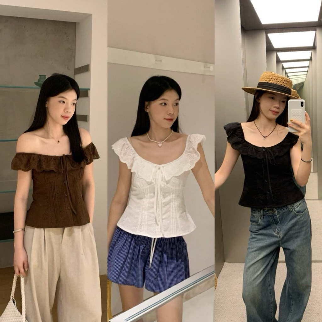 📍พร้อมส่ง📍9339# เสื้อลูกไม้ หลังสมอค ใส่เป็นเปิดไหล่ก็ดู sexy เนื้อผ้าดี งานสวย TAG:WG.WE 🇰🇷