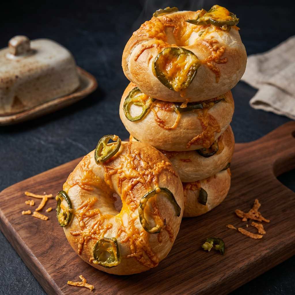 ๋Jelapeno and Cheddar  Bagel  ขนมปัง Homemade Bagel เนื้อหนึบ 5 ชิ้น ทำใหม่ทุกออเดอร์ พร้อมส่งทุกวัน