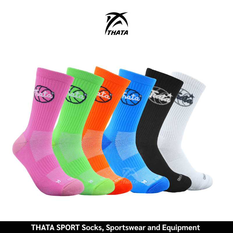 ถุงเท้าบาสเกตบอล THATA LS Daily แบบยาว ครึ่งแข้ง ทรงเท้านักบาสเกตบอลไทย Basketball Socks  สีสันสดใส