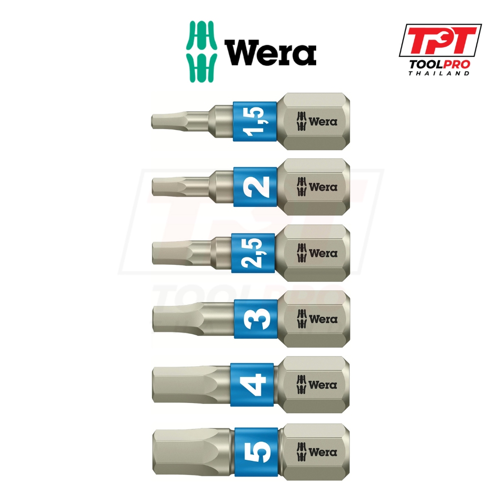 Wera ดอกไขควง สแตนเลสหกเหลี่ยม 3840/1 TS Stainless Hex Bits