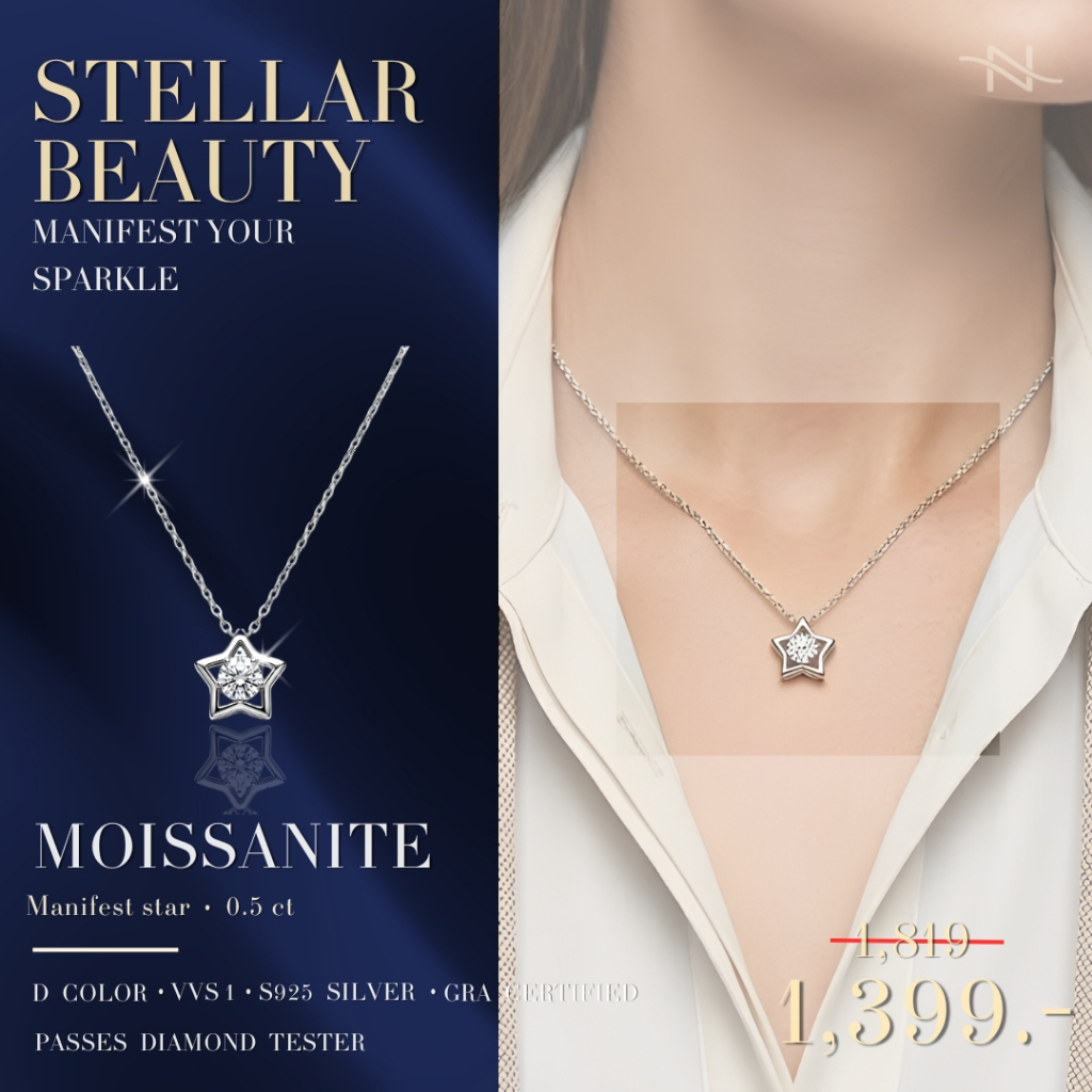 DARIN สร้อยคอดาวเงินแท้เพชรโมซาไนท์ Moissanite ขนาด 0.5กะรัต