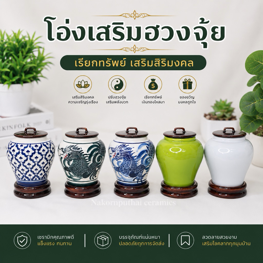 อ่านรายละเอียดก่อนกดสั่งค่ะ❗️ ชุดโอ่งน้ำฮวงจุ้ย โอ่งเซรามิก ตัวโอ่งสูง 4.5 นิ้ว กว้าง 2.5 นิ้ว สูงรวมฝาและฐาน 6 นิ้ว